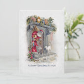 笑顔のヴィンテージサンタ·イン·ハースとプレゼント シーズンカード (スタンド正面)