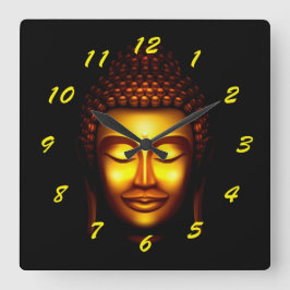 笑顔の主の仏金ゴールドと黒 スクエア壁時計