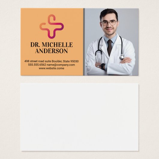 笑顔の医師 | 医療ロゴ (正面&裏面)