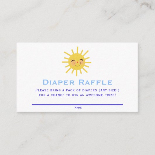 笑顔の太陽と雲赤ちゃんシャワーおむつラッフル エンクロージャーカード (正面)