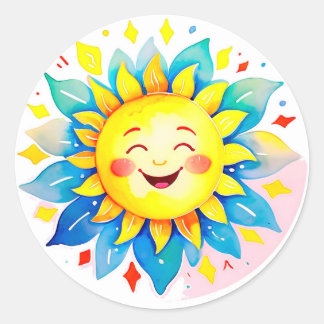 ☀️ 笑顔の太陽のキャラクター かわいい喜び 🌈 ラウンドシール