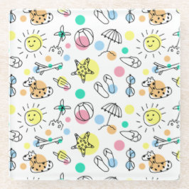 笑顔の太陽の夏おもしろいかわいい ガラスコースター