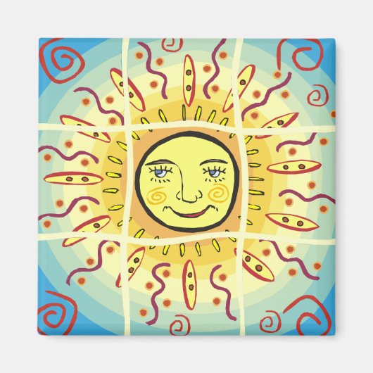 笑顔の太陽の太陽の正方形 マグネット (正面)