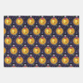 笑顔の太陽の星とパーティー帽子の誕生日ブロア ラッピングペーパーシート (正面3)