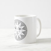 笑顔の太陽顔白黒の天文学のシンボル コーヒーマグカップ (正面右)