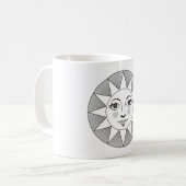笑顔の太陽顔白黒の天文学のシンボル コーヒーマグカップ (正面左)