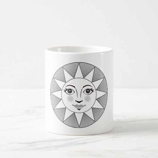 笑顔の太陽顔白黒の天文学のシンボル コーヒーマグカップ (中央)