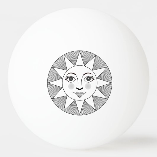 笑顔の太陽顔白黒の天文学のシンボル 卓球ボール (正面)