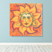 笑顔の太陽、おとぎ話ファンタジーアート、オレンジ色の黄色 キャンバスプリント (インサイチュ (ウッドフロア))