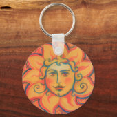 笑顔の太陽、おとぎ話ファンタジーアート、オレンジ色の黄色 キーホルダー (正面)