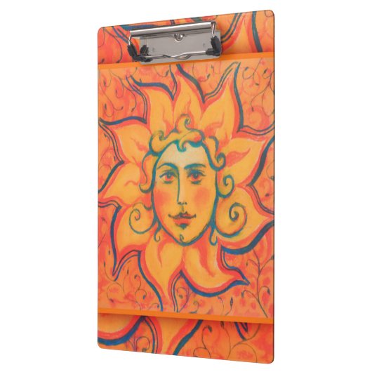 笑顔の太陽、おとぎ話ファンタジーアート、オレンジ色の黄色 クリップボード (左)