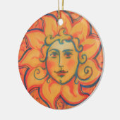 笑顔の太陽、おとぎ話ファンタジーアート、オレンジ色の黄色 セラミックオーナメント (左)