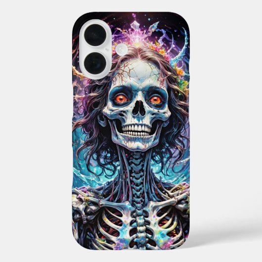 笑顔の女性 ドクロ ホラー 花束 Case-Mate iPhoneケース (裏面)