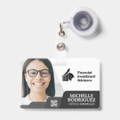 笑顔の女性 |企業の | |バーコード名刺 バッジ (正面（伸縮クリップ）)