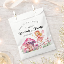 笑顔の妖精とピンクのキノコの誕生日パーティー フェイバーバッグ