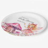 笑顔の妖精とピンクのキノコの赤ちゃんシャワー ペーパープレート (アングル)