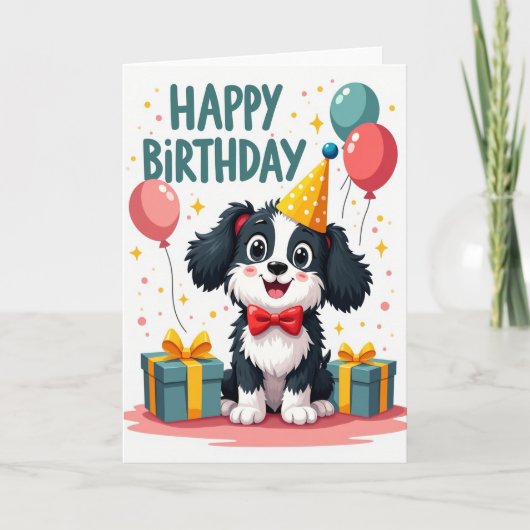 笑顔の子犬の誕生日カード カード (正面)