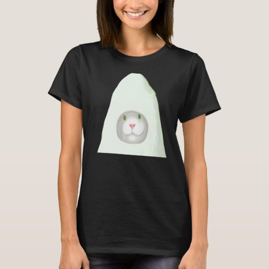 笑顔の子猫アートワーク白猫ミーム Tシャツ (正面)