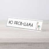 笑顔の幸せなラマ・アルパカ漫画の動物のスケッチ デスクネームプレート (正面)