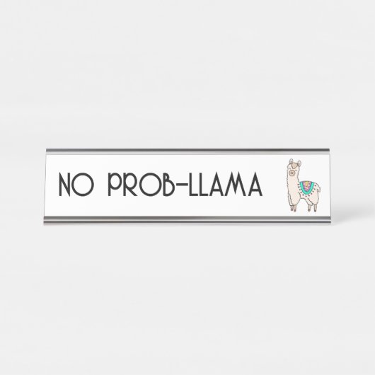 笑顔の幸せなラマ・アルパカ漫画の動物のスケッチ デスクネームプレート (正面)