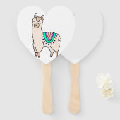 笑顔の幸せなラマ・アルパカ漫画の動物のスケッチ ハンドファン (正面&裏面)