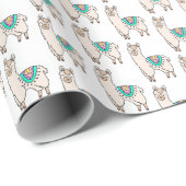 笑顔の幸せなラマ・アルパカ漫画の動物のスケッチ ラッピングペーパー (ロールコーナー)