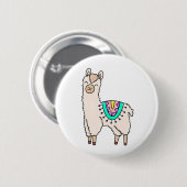笑顔の幸せなラマ・アルパカ漫画の動物のスケッチ 缶バッジ (正面&裏面)