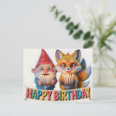 笑顔の庭の小人と子狐の誕生日 ポストカード (スタンド正面)