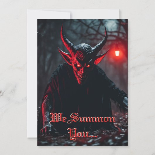 笑顔の怖い赤い目クロール悪魔ハロウィン 招待状 (正面)