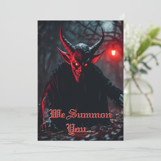 笑顔の怖い赤い目クロール悪魔ハロウィン 招待状 (スタンド正面)