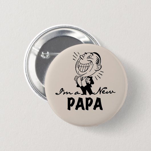 笑顔の新しいパパTシャツとギフト 缶バッジ (正面&裏面)
