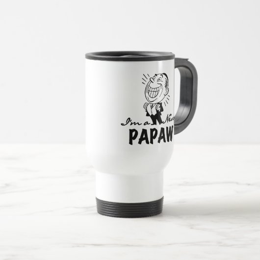 笑顔の新パポーTシャツとギフト トラベルマグ (正面右)