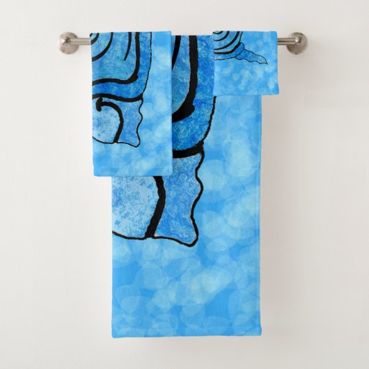 笑顔の明るいアクアブルー漫画カタツムリパターン(の模様が)ある バスタオルセット (インサイチュ)