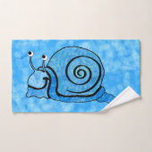 笑顔の明るいアクアブルー漫画カタツムリパターン(の模様が)ある バスタオルセット (ハンドタオル)