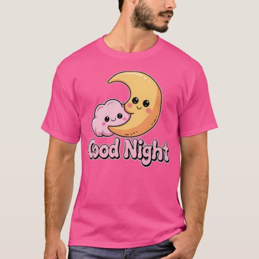笑顔の月と雲のことわざグッドナイト Tシャツ (正面)