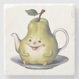 笑顔の梨のティーポット ストーンコースター