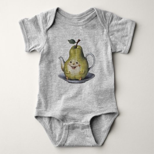 笑顔の梨のティーポット ベビーボディスーツ (正面)