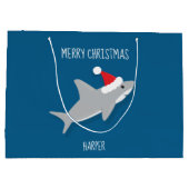 笑顔の漫画のサメのサンタハットアニマルクリスマス ラージペーパーバッグ (裏面)