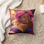 笑顔の漫画の女の子3D枕:ピンクの髪 クッション (ブランケット)