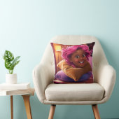 笑顔の漫画の女の子3D枕:ピンクの髪 クッション (椅子)