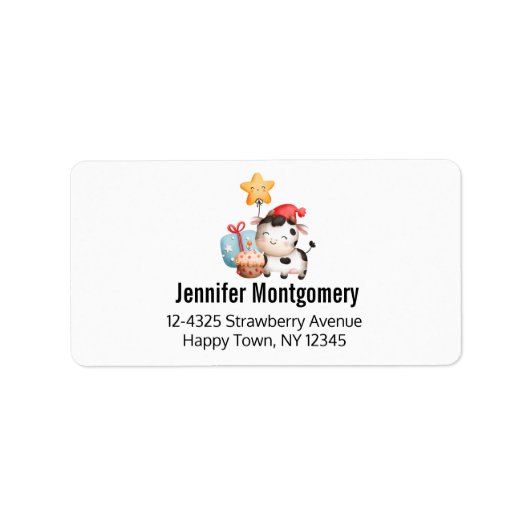笑顔の牛かわいい愛らしいパーティー ラベル (正面)