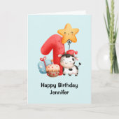 笑顔の牛かわいい愛らしい最初の誕生日カード カード (正面)