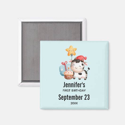 笑顔の牛かわいい愛らしい誕生日デートを保存 マグネット (正面/裏面)