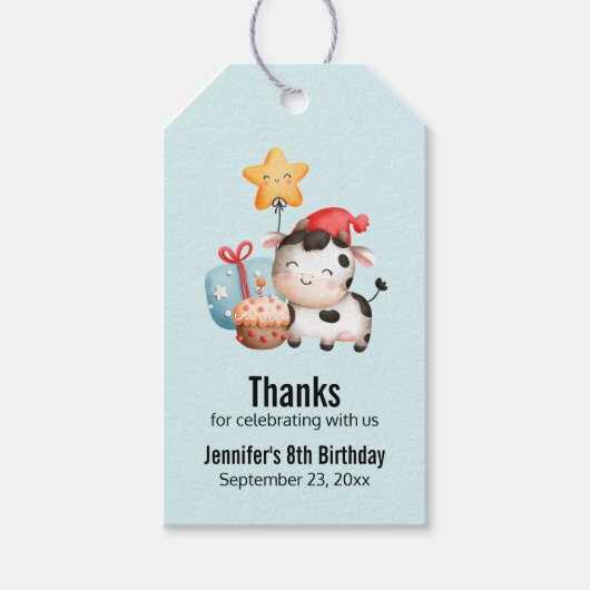 笑顔の牛かわいい愛らしい誕生日 ギフトタグ (正面)