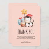 笑顔の牛かわいい愛らしい誕生日 サンキューカード (正面/裏面)