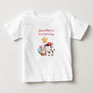 笑顔の牛かわいい愛らしい誕生日 ベビーTシャツ