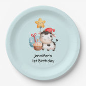 笑顔の牛かわいい愛らしい誕生日 ペーパープレート (正面)