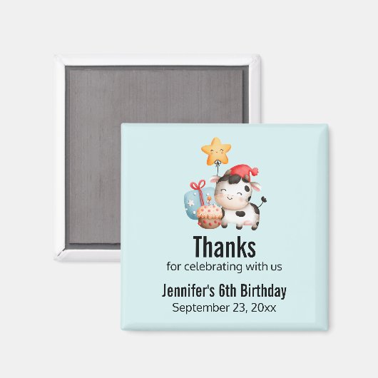 笑顔の牛かわいい愛らしい誕生日 マグネット (正面/裏面)