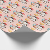 笑顔の牛かわいい愛らしい誕生日 ラッピングペーパー (角)