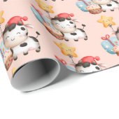 笑顔の牛かわいい愛らしい誕生日 ラッピングペーパー (ロールコーナー)